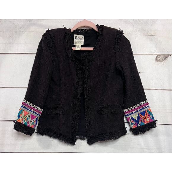 Billabong Women's SM 100% Cotton Brown Tribal Color Geometric Fringe Jacket - Picture 1 of 7